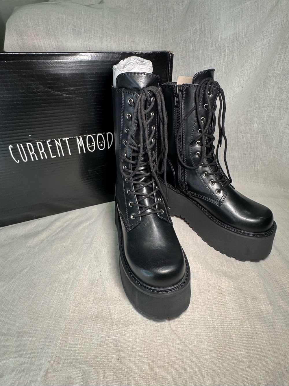 Current Mood Black Platform Lace-Up Combat Boots Vegan Leather